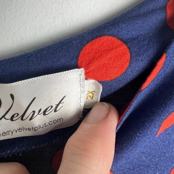 Cherry Velvet Plus Blue.Red Polka Dot Retro Rockabilly 100% Cotton Dress Size 2X - Picture 11 of 13